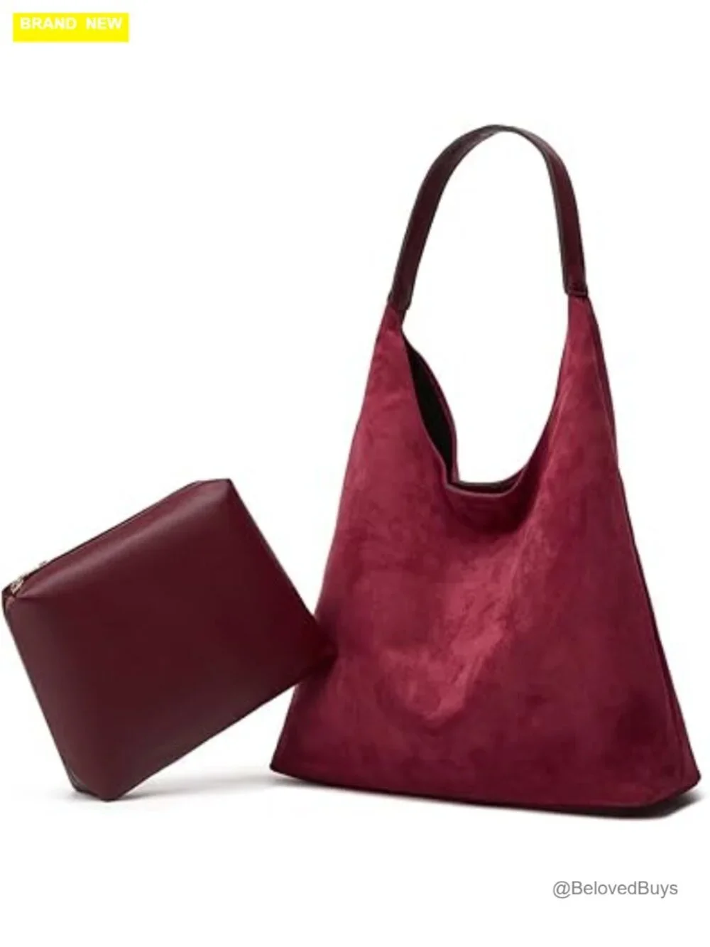 Large Slouchy Faux Suede Leather Hobo Shoulder Bag Set of 2